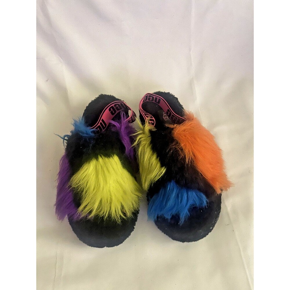 UGG Fuff Yeah Neon Rainbow Slides-Size 7 Women's